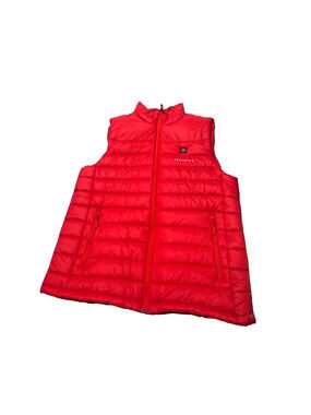 Venustas Puffer Vest Womens Large Red Full Zip Holder Pocket Power Button Front